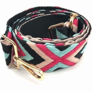 Pink And Black Aztec Print Adjustable Guitar Strap